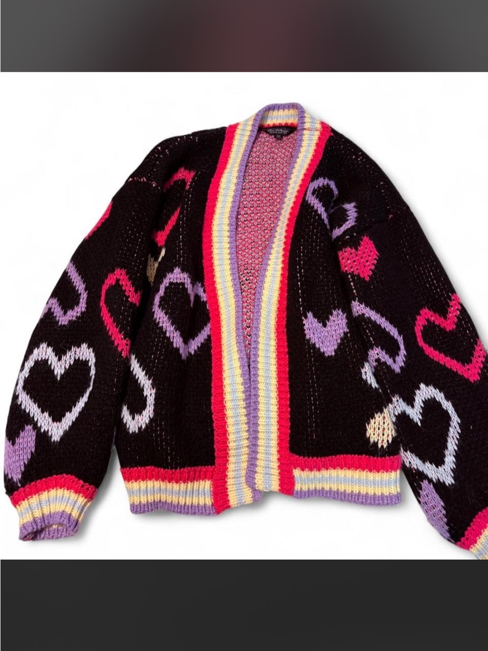 Miss Selfridge Black Cardigan with Multicolor Heart Motif